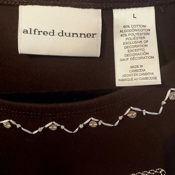Alfred Dunner Shirt Womens Large Brown Sequin Embellished Crewneck Top Short Sle - Picture 2 of 9